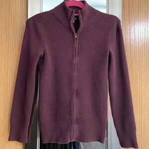 Eddie Bauer Womens Petite Small purple ribbed zip up long sleeve sweater